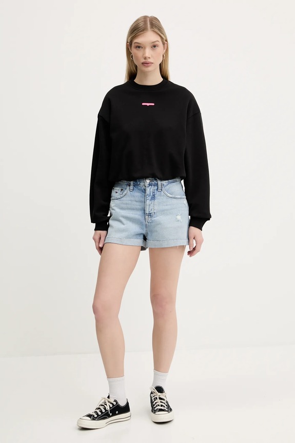 Βαμβακερή μπλούζα Tommy Jeans DW0DW20947 μαύρο AW25