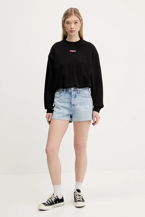 Βαμβακερή μπλούζα Tommy Jeans DW0DW20947 μαύρο AW25