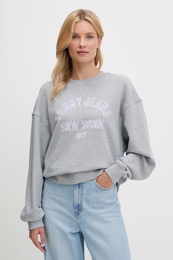 Tommy Jeans bluza bawełniana nadruk szary DW0DW21202