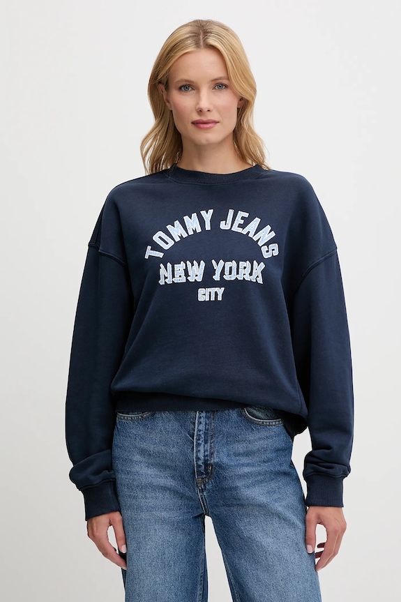 Tommy Jeans bluza bawełniana nadruk granatowy DW0DW21202