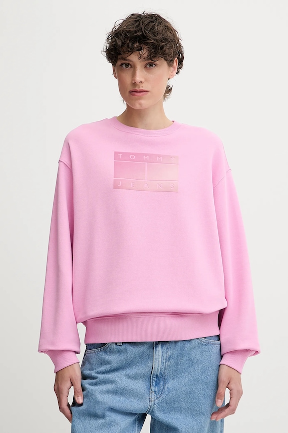 Tommy Jeans bluza bawełniana wzorzyste różowy DW0DW21396
