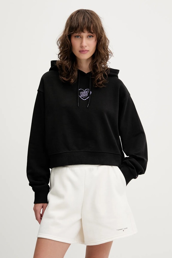 Bavlněná mikina Tommy Jeans s kapucí černá DW0DW21408
