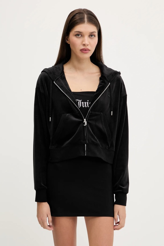 Juicy Couture felpa in velluto BRENDAL CROP OVERSIZED HOODIE con nero JCBAS225801