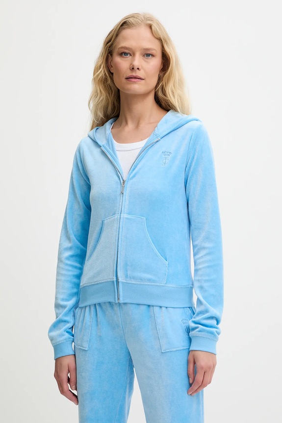 Juicy Couture bluză HERITAGE ROBYN HOODIE imprimeu albastru JCSEBJ007