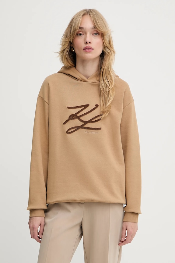Mikina Karl Lagerfeld AUTOGRAPH HOODIE s kapucňou béžová A3W20008