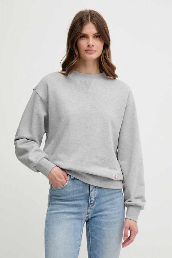 Bombažen pulover Calvin Klein Jeans Brez kapuce siva LV047B238G