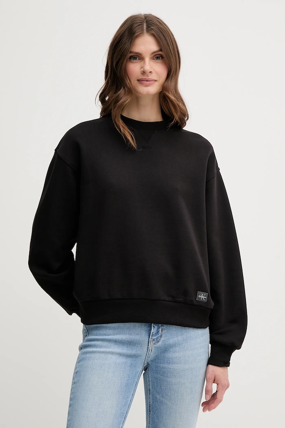 Bombažen pulover Calvin Klein Jeans Brez kapuce črna LV047B238G