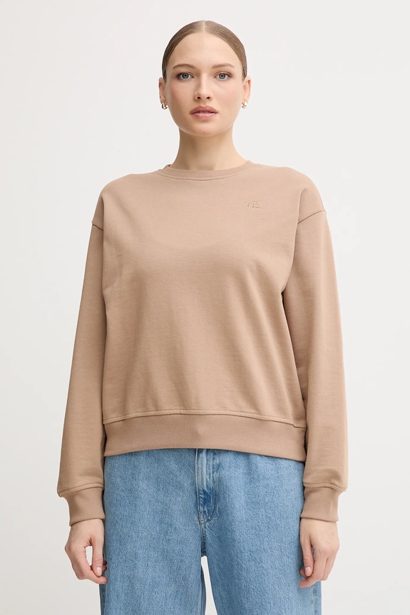 Mikina Calvin Klein Jeans bez kapucne béžová LV047B236G