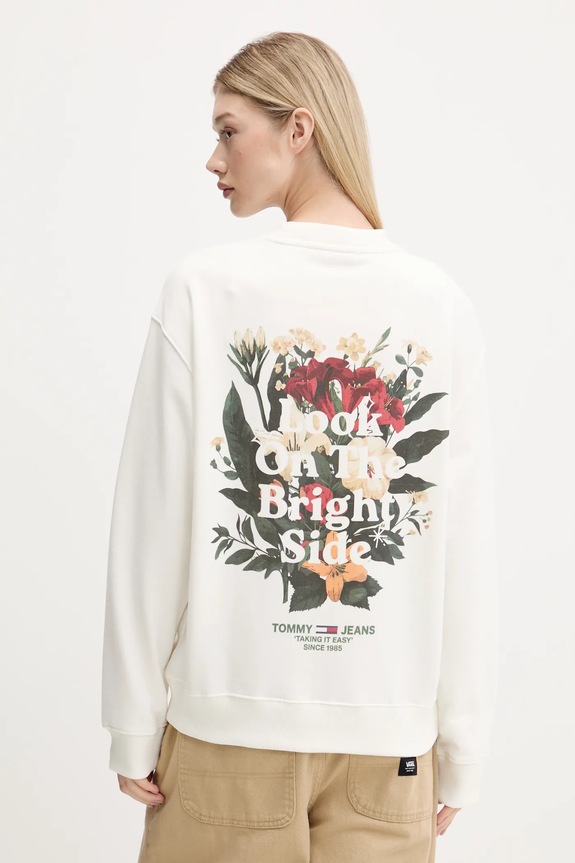 Tommy Jeans bluza bawełniana nadruk beżowy DW0DW21368