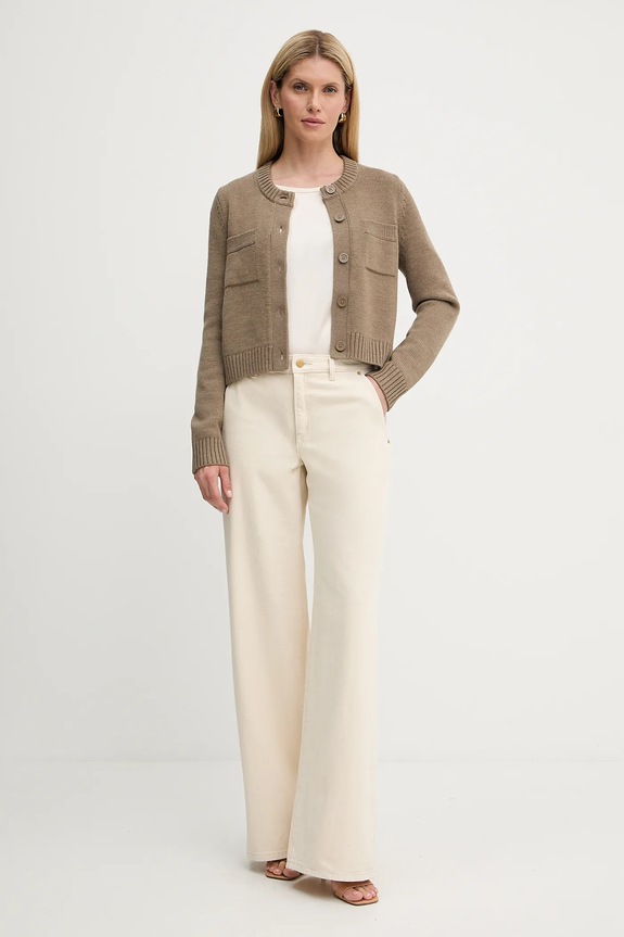Blúzka s prímesou hodvábu BOSS Green Esyva 50541888 béžová AW25