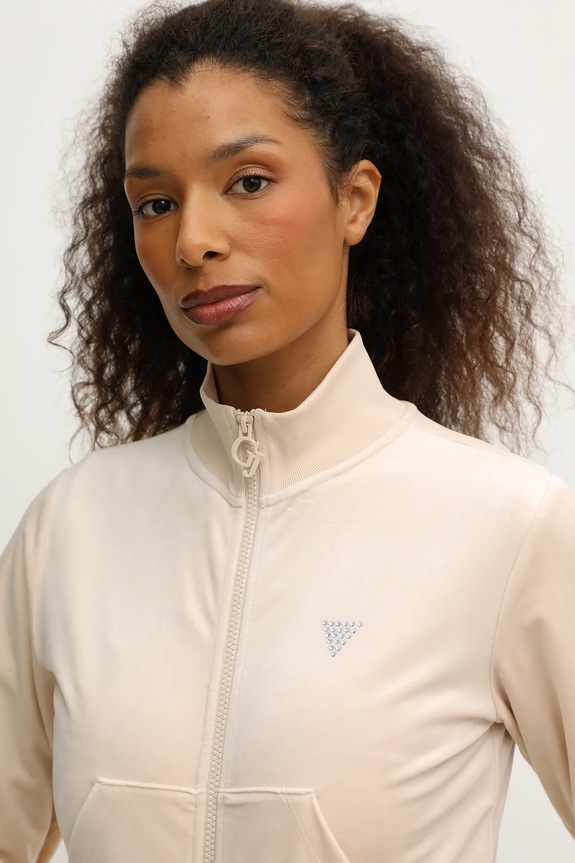 Velúrová mikina Guess COUTURE béžová V3BQ22.K0232