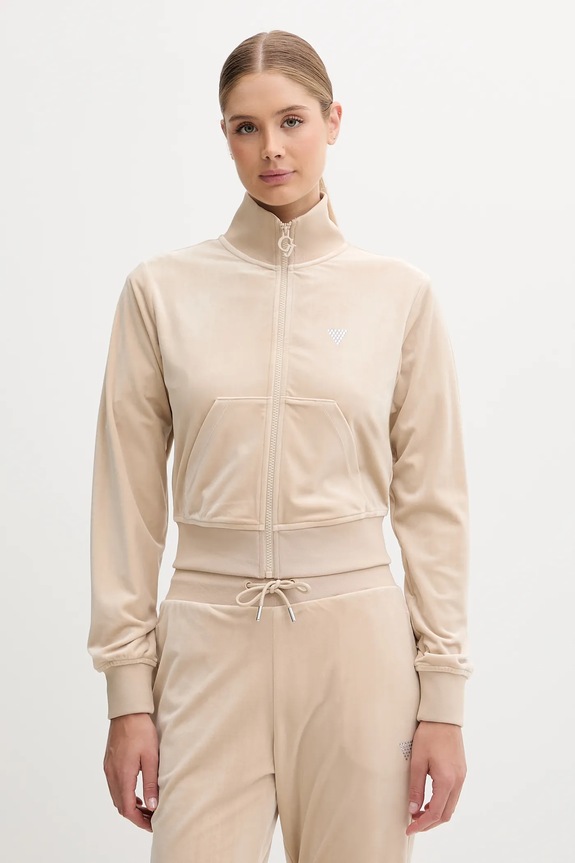 Guess bluza welurowa COUTURE z elastanem beżowy V3BQ22.K0232