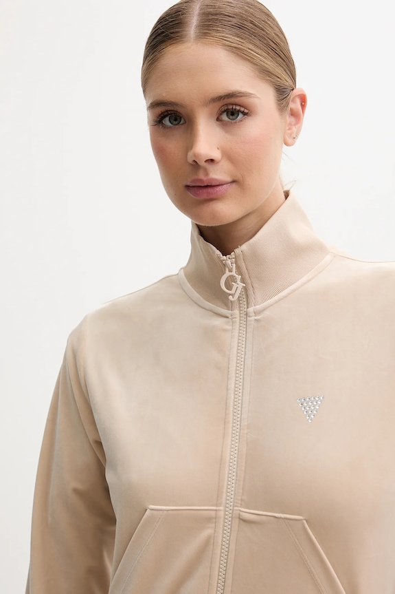Guess bluza welurowa COUTURE beżowy V3BQ22.K0232