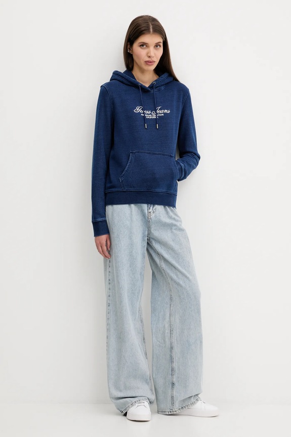 Bombažen pulover Guess Jeans W5YQ11.KCXQ1 mornarsko modra AW25