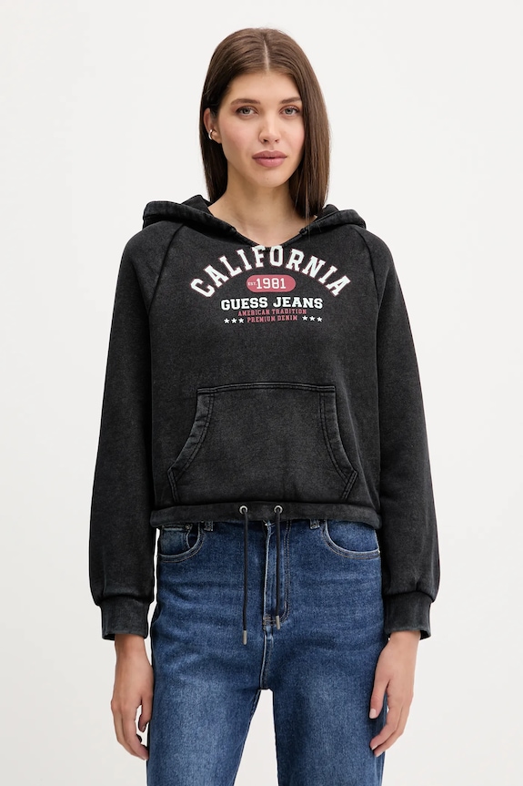 Βαμβακερή μπλούζα Guess Jeans στάμπα μαύρο W5YQ14.KCPR1