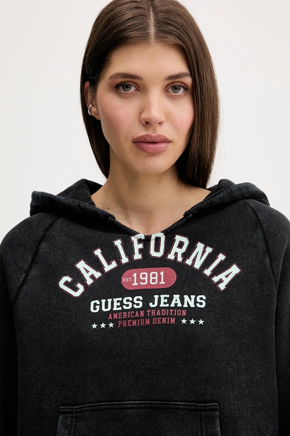 Βαμβακερή μπλούζα Guess Jeans μαύρο W5YQ14.KCPR1