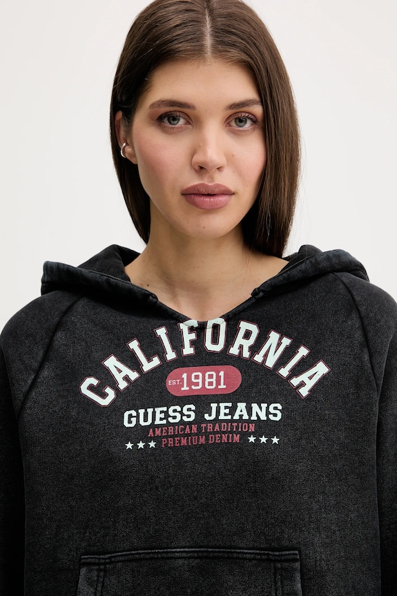 Βαμβακερή μπλούζα Guess Jeans μαύρο W5YQ14.KCPR1