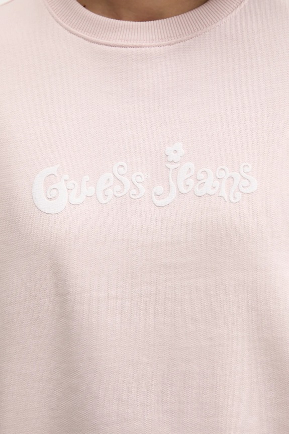 Βαμβακερή μπλούζα Guess Jeans W5YQ15.K68I4 ροζ