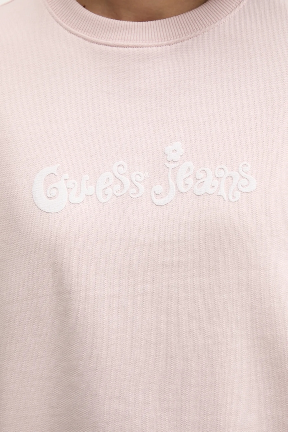 Βαμβακερή μπλούζα Guess Jeans W5YQ15.K68I4 ροζ