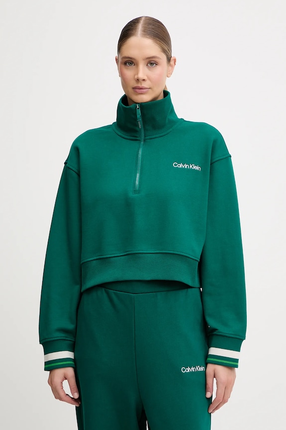 Dukserica Calvin Klein Performance natpis zelena LVGWF5W310
