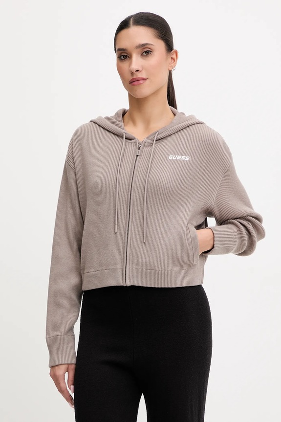 Φούτερ από μαλλί και μείγμα Guess FLAMINIA με κουκούλα μπεζ V5BR05.Z3JD2