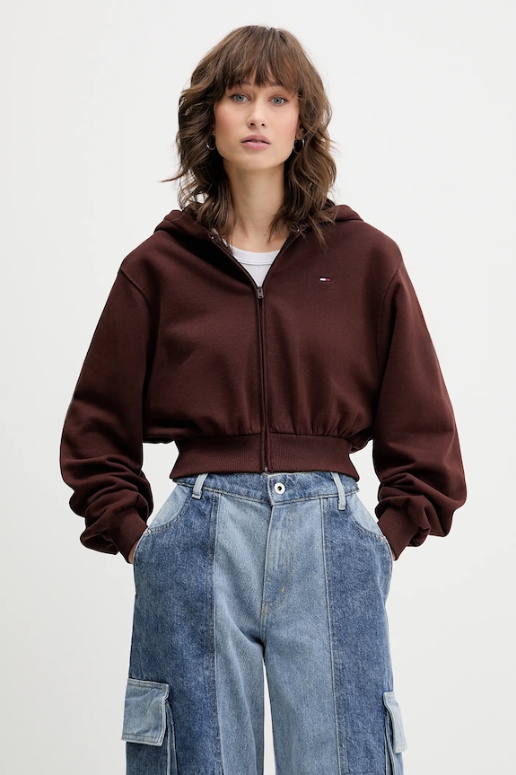 Tommy Jeans pamut melegítőfelső pamut barna DW0DW21590