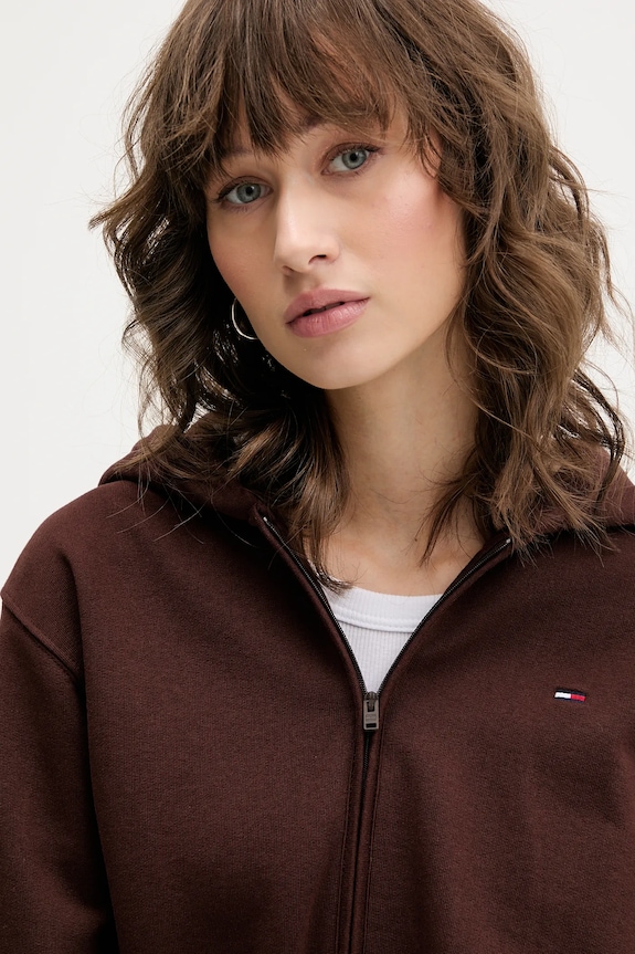 Tommy Jeans pamut melegítőfelső barna DW0DW21590