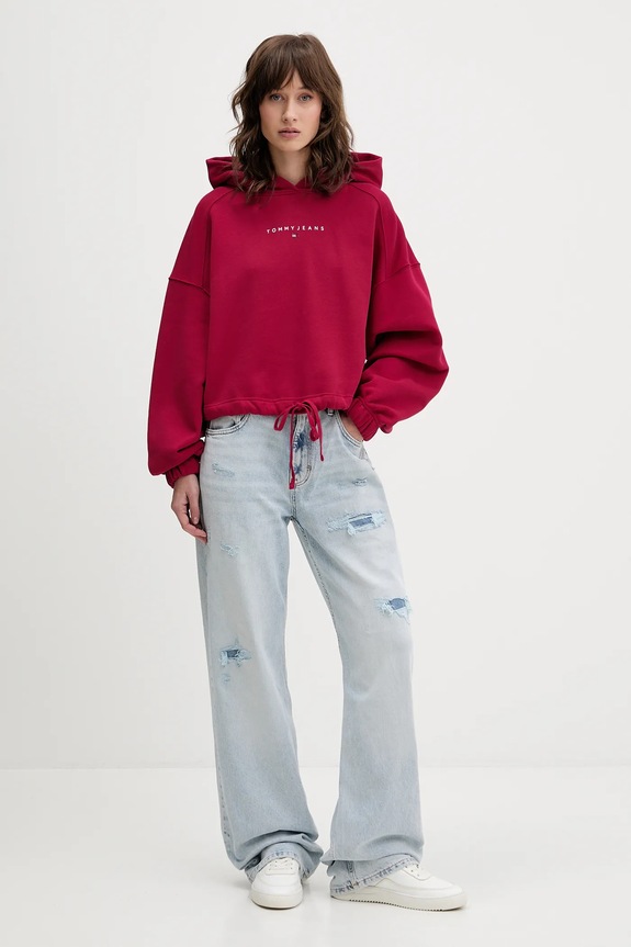 Bavlnená mikina Tommy Jeans DW0DW21607 ružová AW25