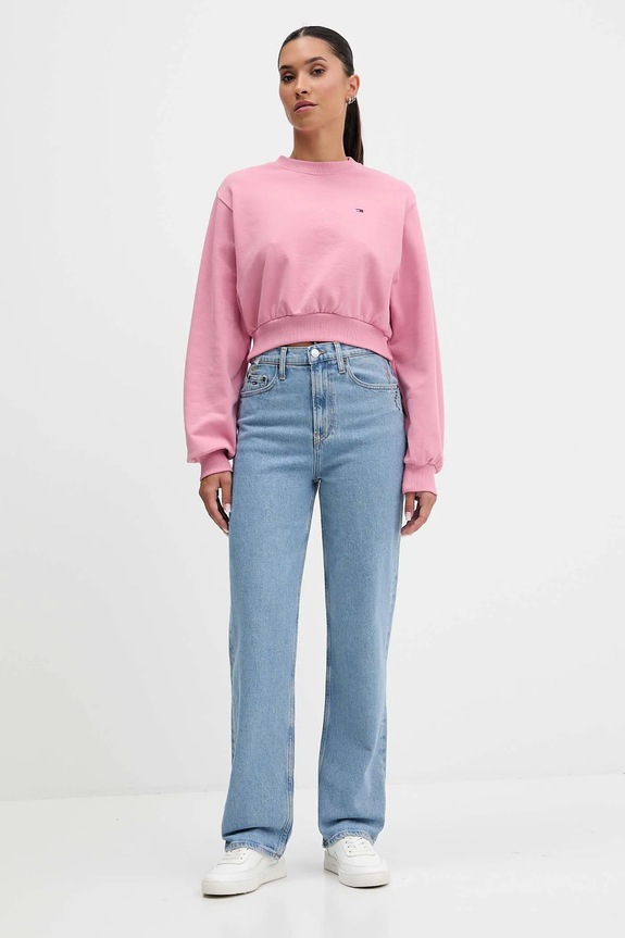 Βαμβακερή μπλούζα Tommy Jeans DW0DW21831 ροζ AW25