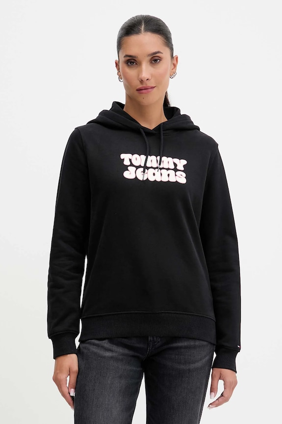 Tommy Jeans pamut melegítőfelső pamut fekete DW0DW21962