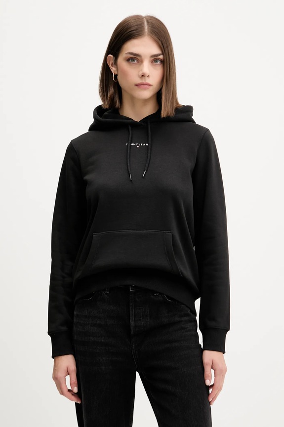 Μπλούζα Tommy Jeans με κουκούλα μαύρο DW0DW21963