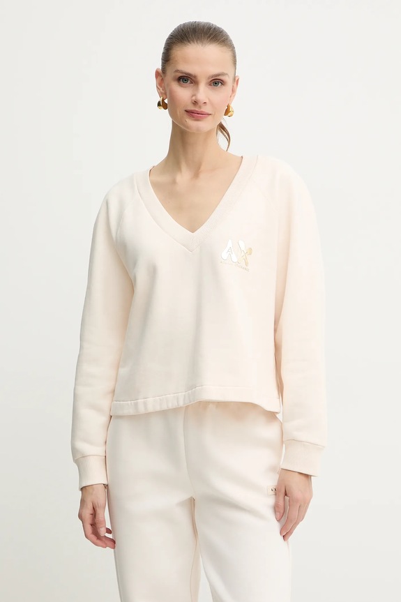 Pamučna dukserica Armani Exchange print bež XW001461.AF16192