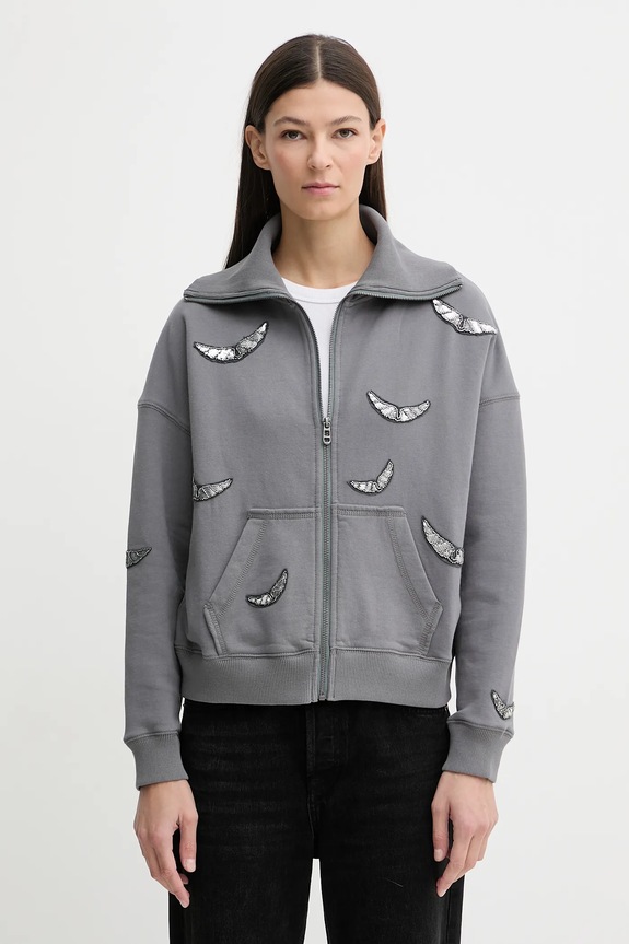 Bavlněná mikina ZADIG&VOLTAIRE bez kapuce šedá JWSS01669