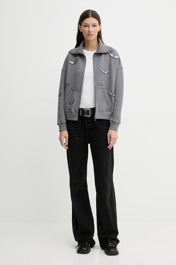 Bavlněná mikina ZADIG&VOLTAIRE JWSS01669 šedá AW25