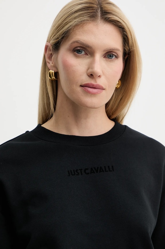 Βαμβακερή μπλούζα Just Cavalli μαύρο 79PAIE20.CF100
