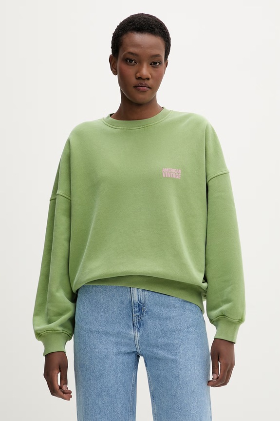American Vintage кофта жіноча бавовняна зелений PLI03C