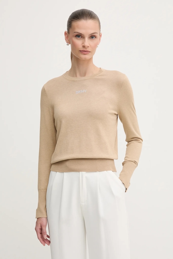 Dkny sweter aplikacja beżowy DJ5R0743