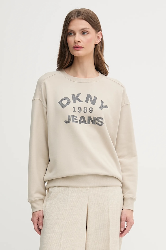Bavlnená mikina Dkny bavlna béžová DJ5T1522