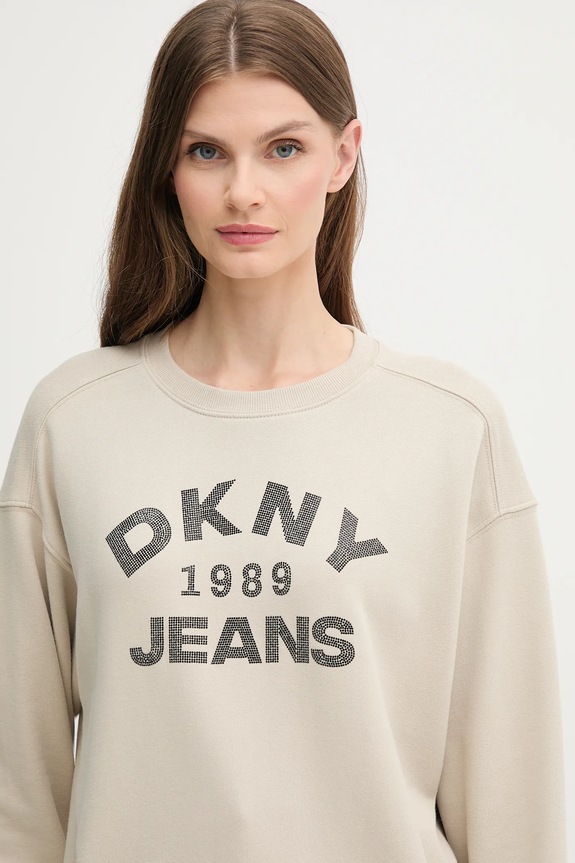 Bavlnená mikina Dkny béžová DJ5T1522