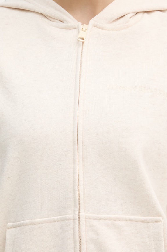 Tommy Hilfiger Μπλούζα με κουκούλα και κουμπιά γυναικεία με βαμβάκι UW0UW06093 μπεζ