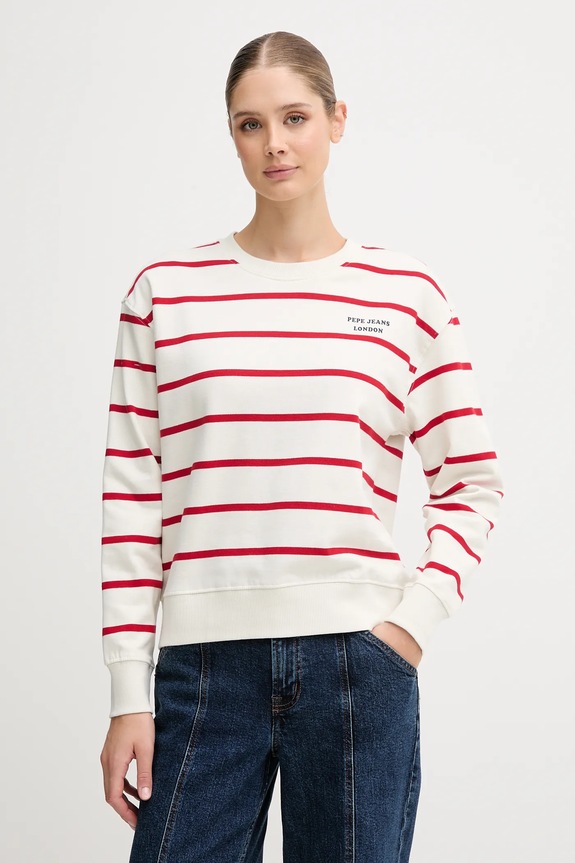 Bavlněná mikina Pepe Jeans bez kapuce béžová PL5800020