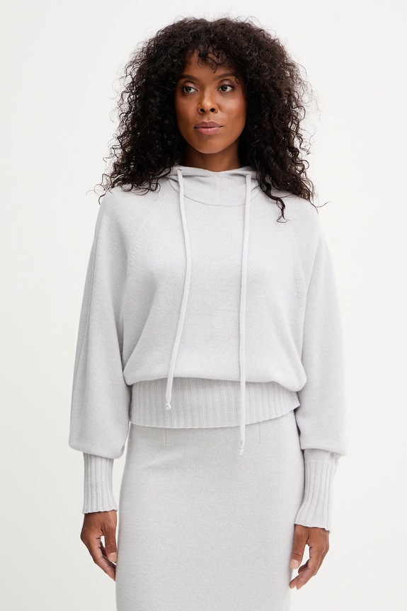 Twinset bluza wełniana z kapturem szary 252TF3041