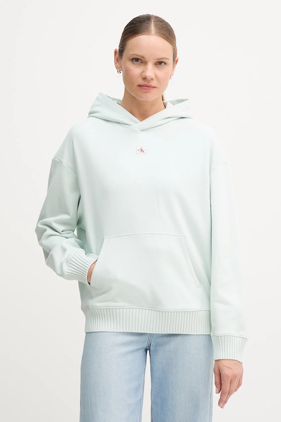 Calvin Klein Jeans hanorac de bumbac uni turcoaz LV047D232G