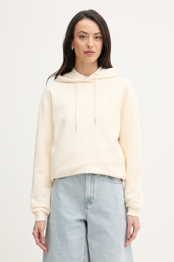Calvin Klein Jeans mikina s kapucňou dámska bavlnená béžová LV047C224G