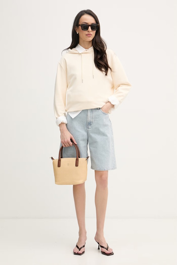 Calvin Klein Jeans mikina s kapucňou dámska bavlnená LV047C224G béžová SS26