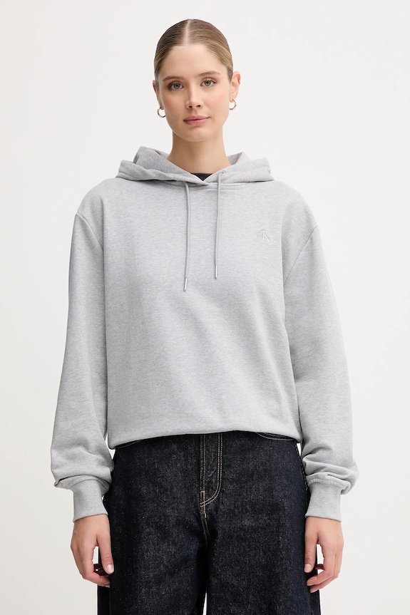 Calvin Klein Jeans bluza z kapturem damska bawełniana z kapturem szary LV047C224G