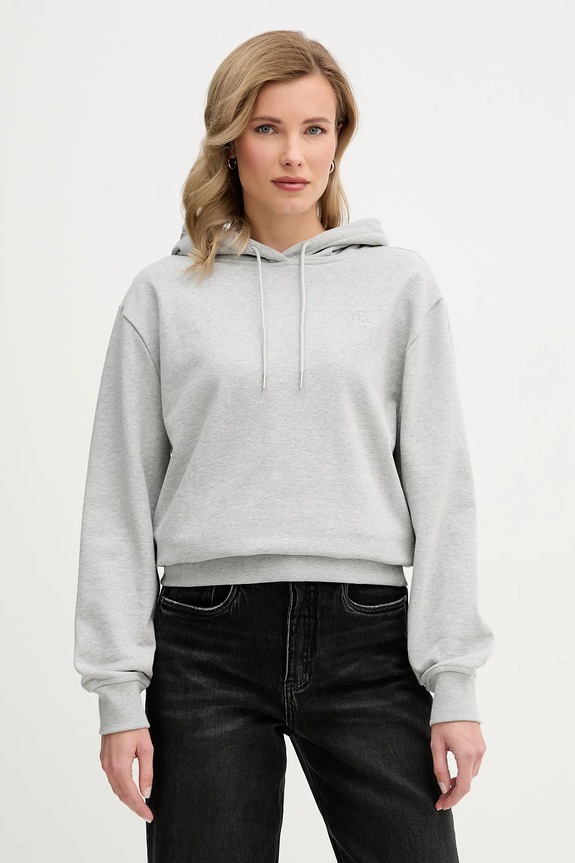 Calvin Klein Jeans bluza z kapturem damska bawełniana z kapturem szary LV047C224G