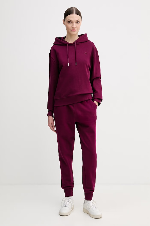 Calvin Klein Jeans mikina s kapucňou dámska bavlnená LV047C224G fialová SS26