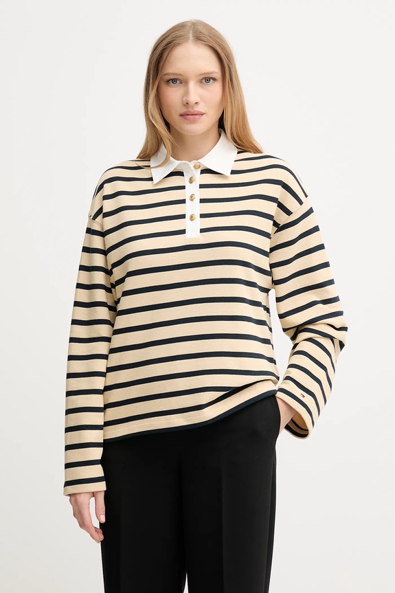 Tommy Hilfiger bluza bawełniana wzorzyste beżowy WW0WW47457