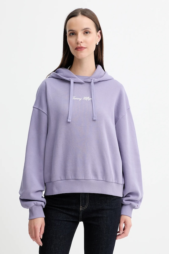 Μπλούζα Tommy Hilfiger με κουκούλα μωβ WW0WW47459